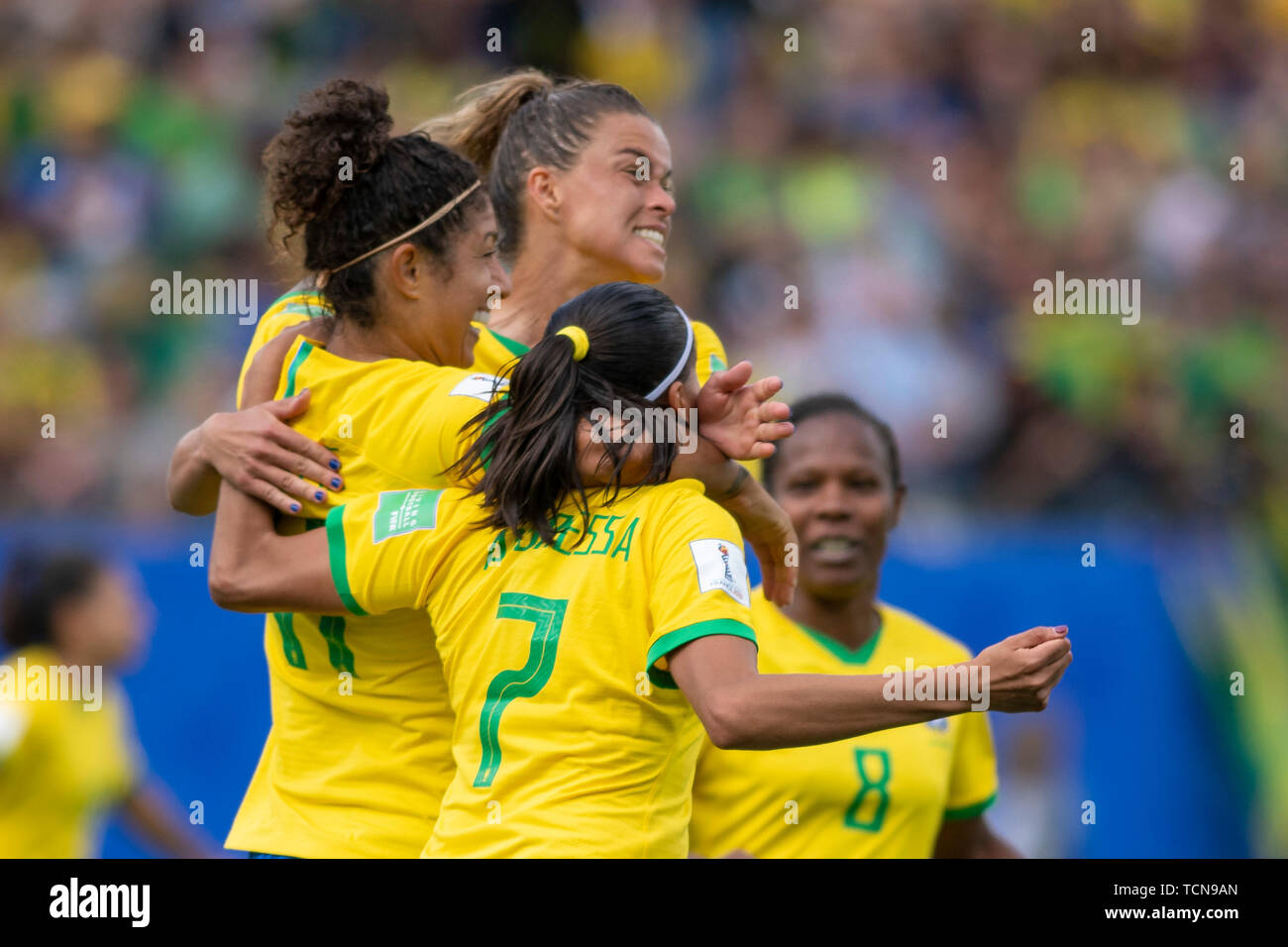 Grenoble, France. 09th June, 2019. BRAZIL VS. JAMAICA - Cristiane do Brasil celebrates after scoring a goal (3-0), her third, during a match between Brazil and Jamaica, valid for the 2019 FIFA Women&#39;s World Cup, held on Sunday, June 9, 2019, at the Stadium Stade des Alpes in Grenoble, France. Credit: Foto Arena LTDA/Alamy Live News Stock Photo