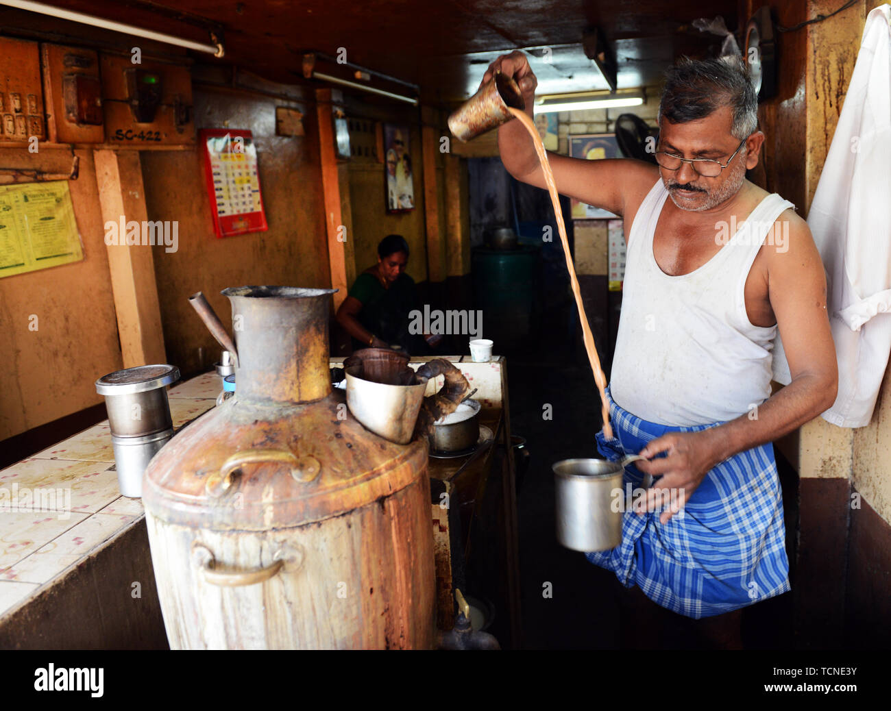 Indian Chai prepared in a small tea house in Chidambaram, India Stock