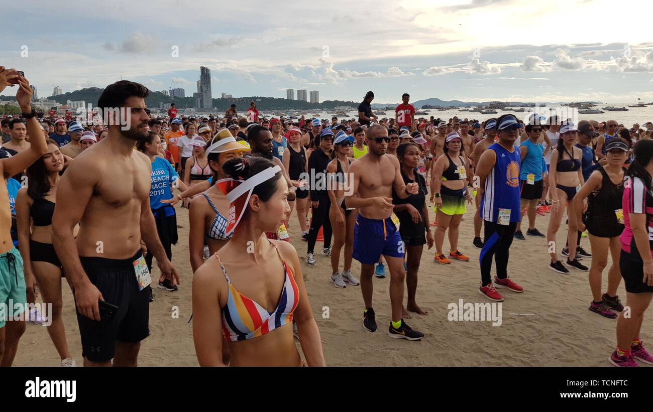 PATTAYA, THAILAND - JUNE 8, 2019: a part of runner , participant of Pattaya Bikini Run 2019 in Pattaya, Thailand on JUNE 8, 2019 Stock Photo