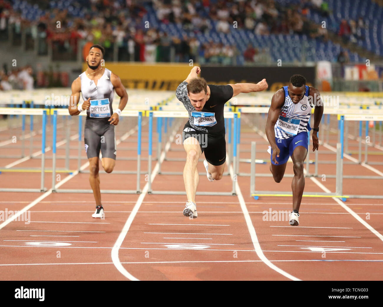 ROME, ITALY JUN 06 Sergey Shubenkov competes in the Men 110m hurdles