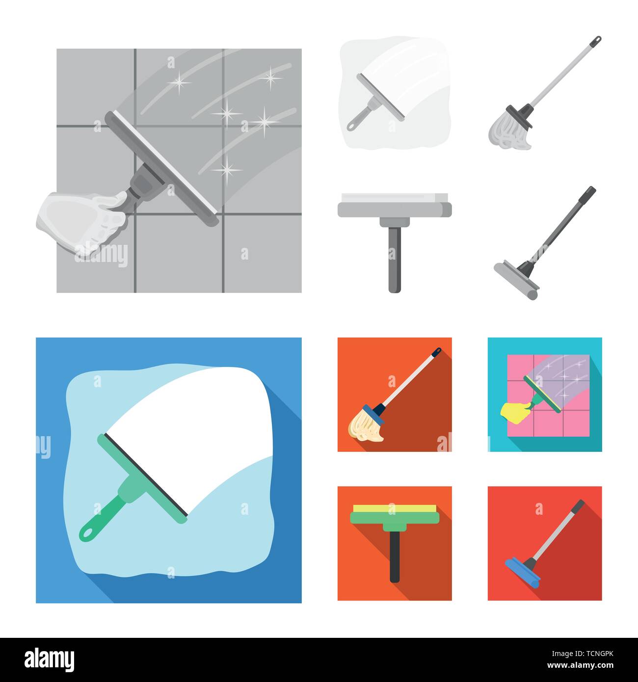 Vector illustration of mop and broom symbol. Collection of mop and