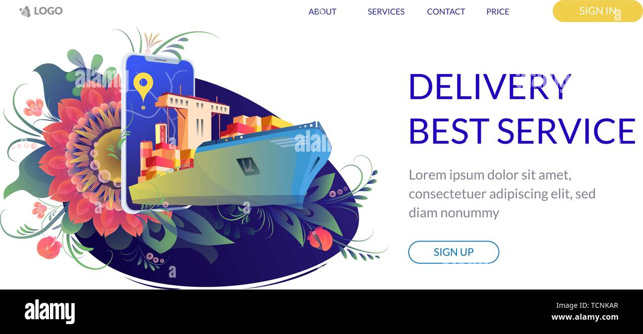 Web page design template for project delivery, transport, ship. Modern ...
