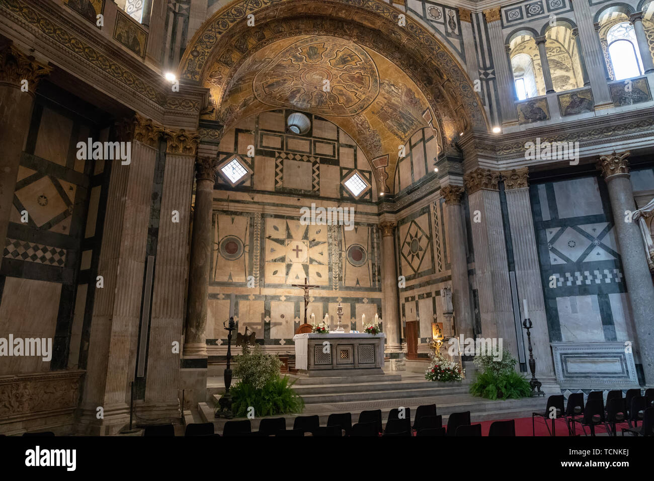 Florence, Italy - June 24, 2018: Panoramic view of interior of Florence Baptistery (Battistero di San Giovanni) on Piazza del Duomo. It is religious b Stock Photo