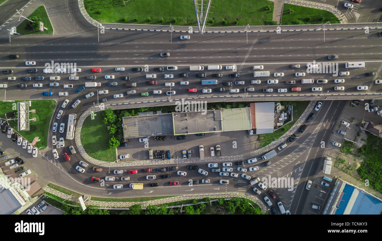 Drones Eye View - modern bridge traffic jam top view, transportation  concept Stock Photo - Alamy