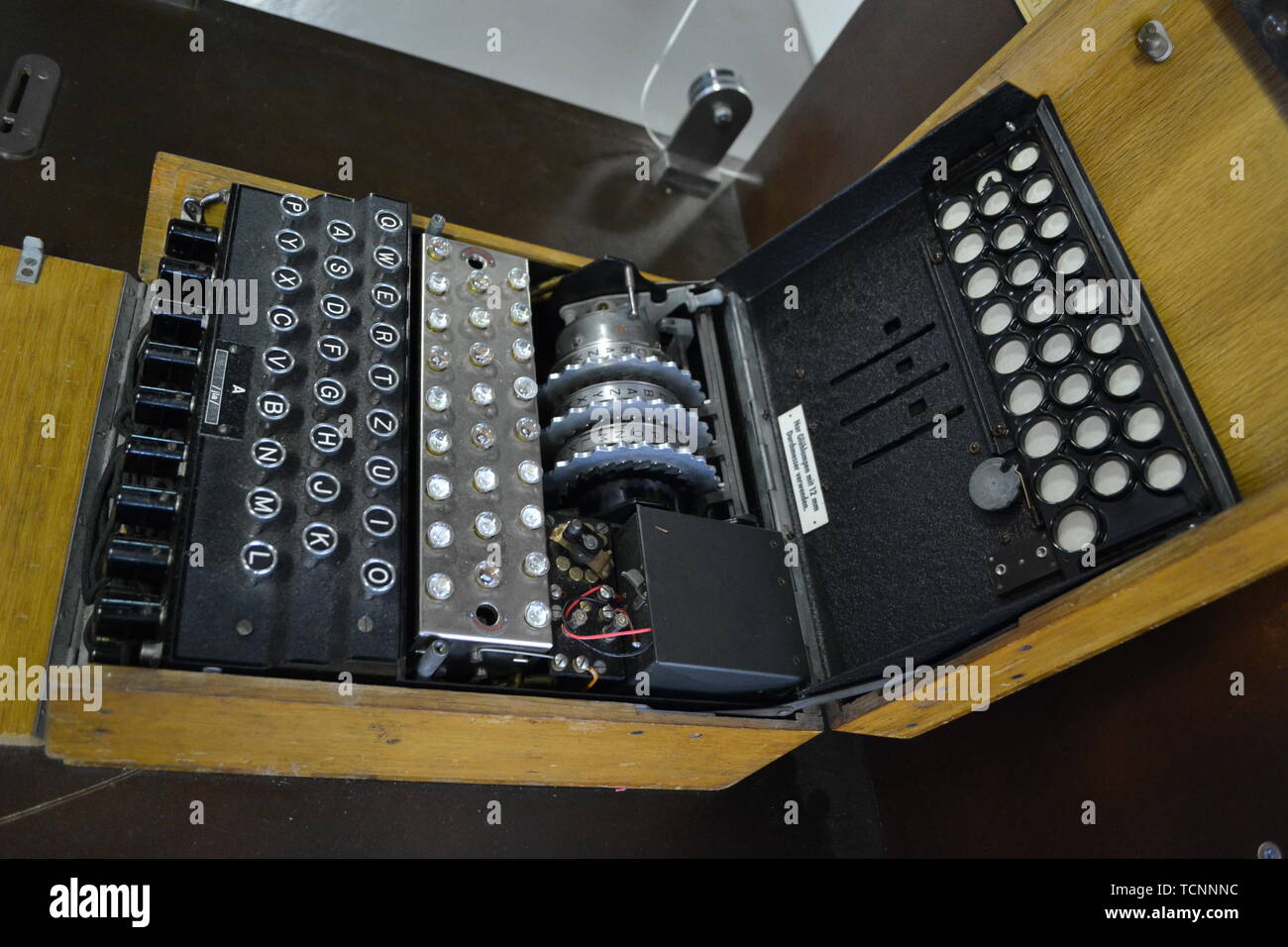 An Enigma Machine at Bletchley Park, Milton Keynes, Buckinghamshire, UK Stock Photo
