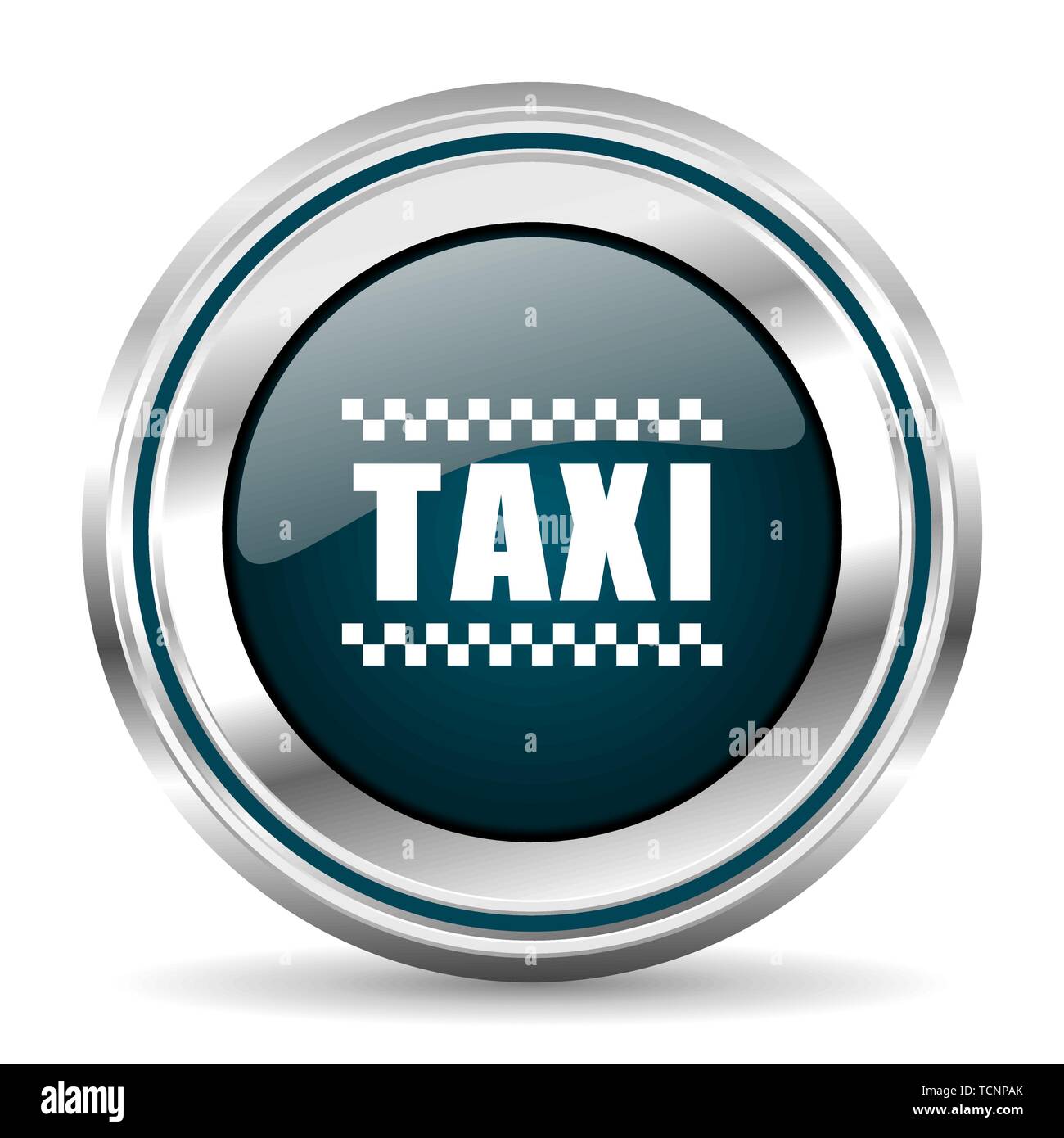 Taxi vector icon. Chrome border round web button. Silver metallic