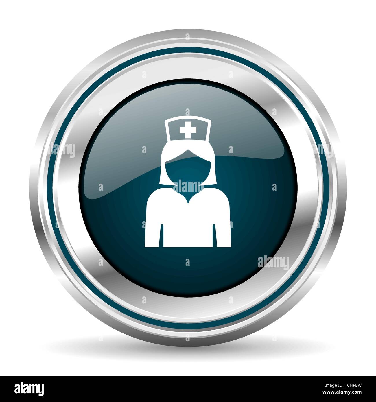 Doctor vector icon. Chrome border round web button. Silver metallic ...