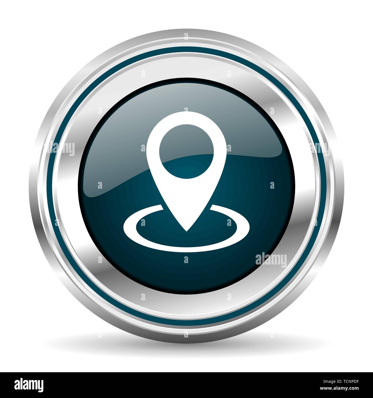 Pointer vector icon. Chrome border round web button. Silver metallic ...