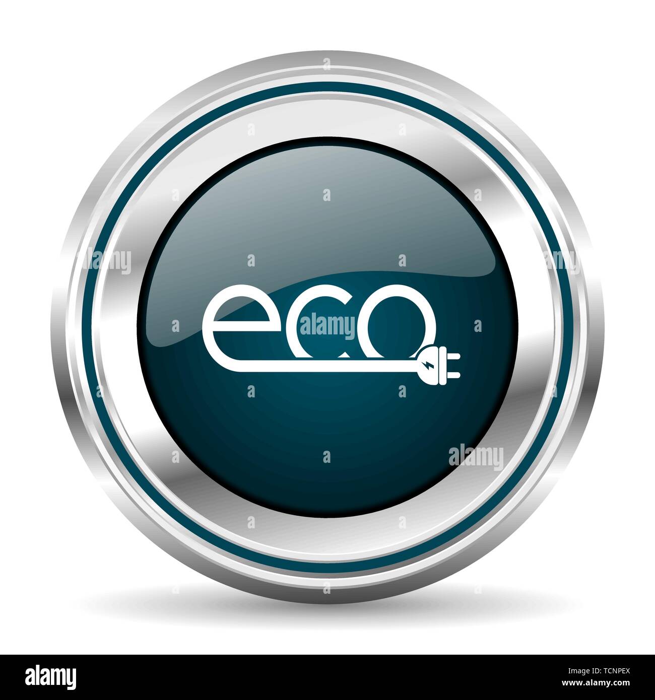 Ecology plug vector icon. Chrome border round web button. Silver ...