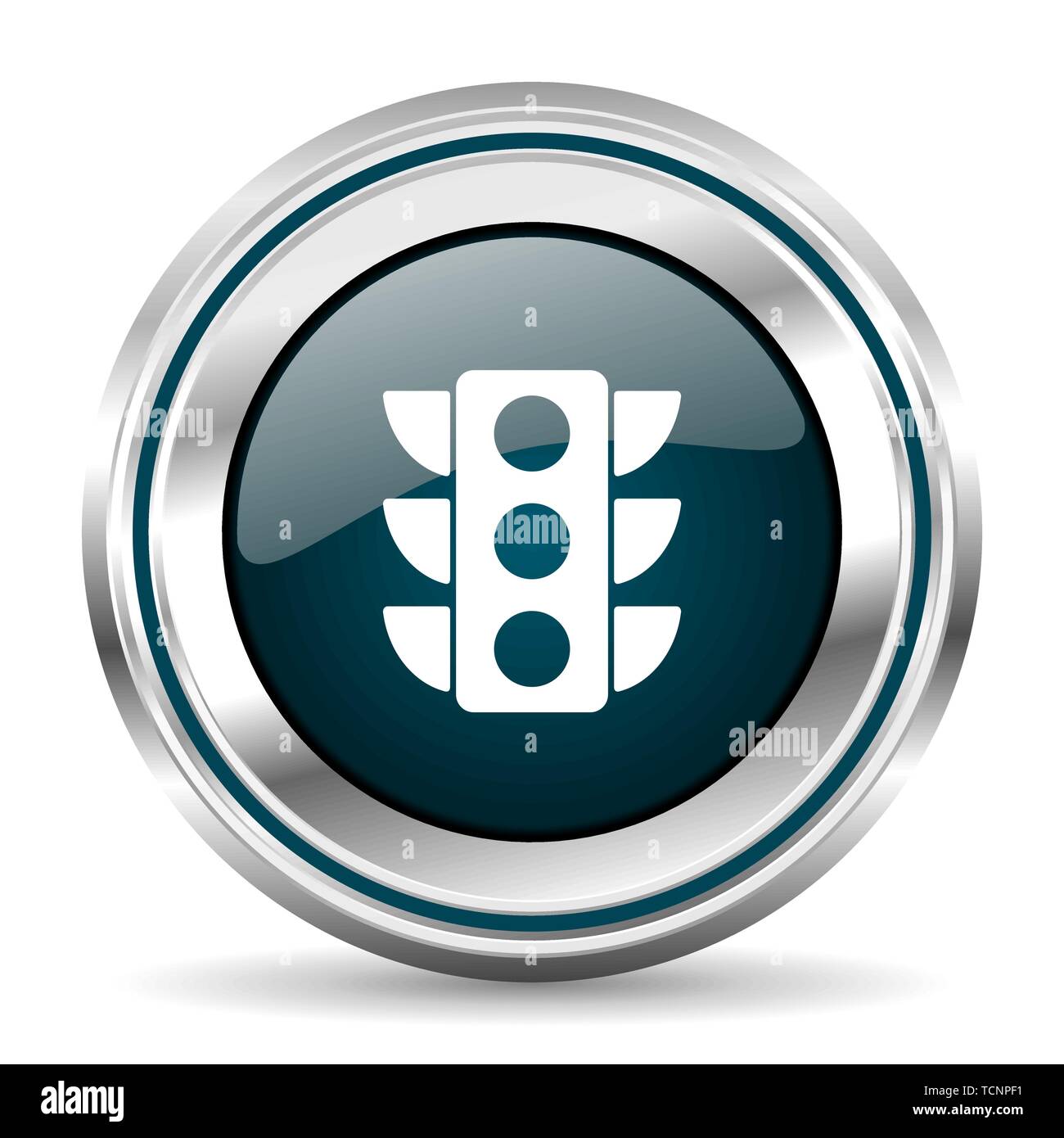 Traffic lights vector icon. Chrome border round web button. Silver ...