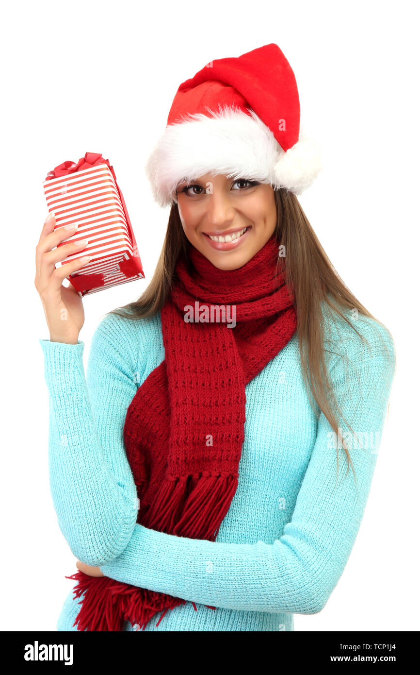 beautiful young woman with gift, isolated on white Stock Photo - Alamy