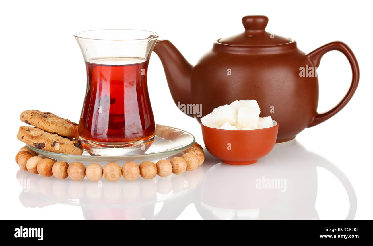 glass of Turkish tea and kettle isolated on white Stock Photo - Alamy