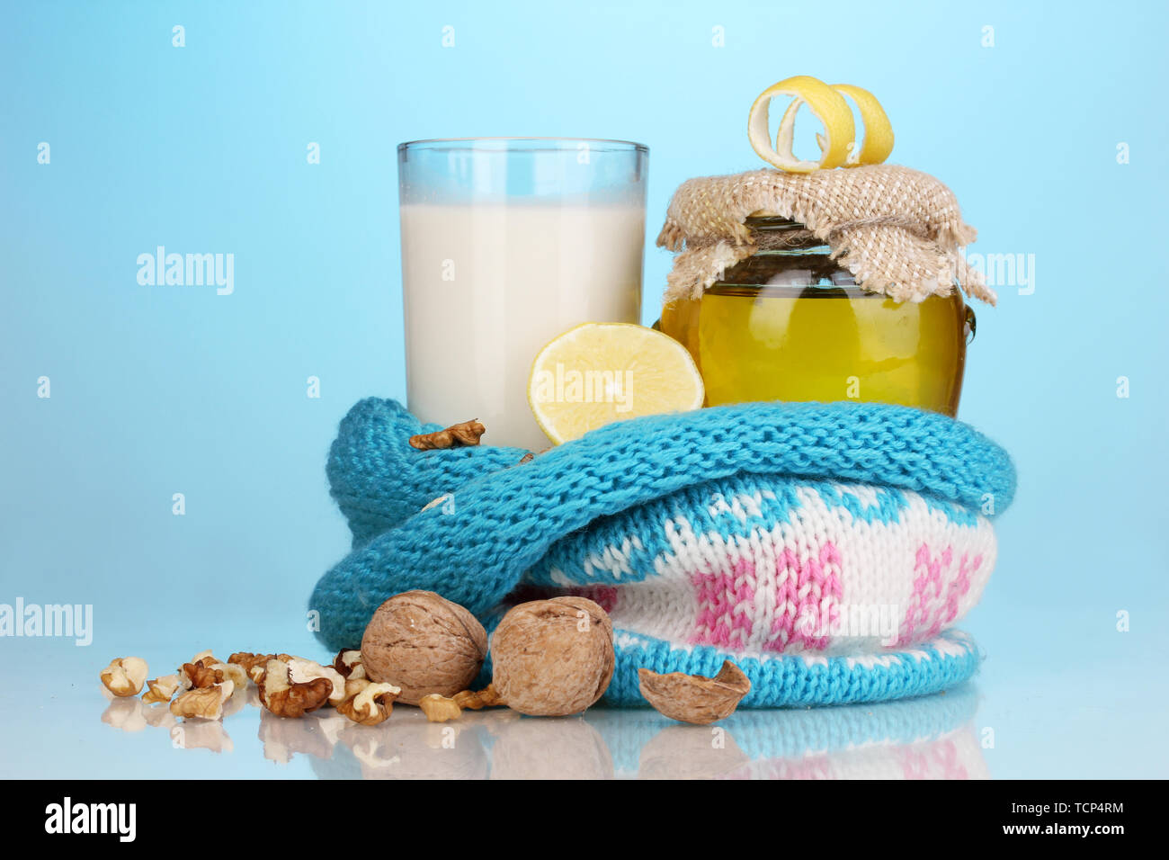 Healthy ingredients for strengthening immunity on blue background Stock Photo