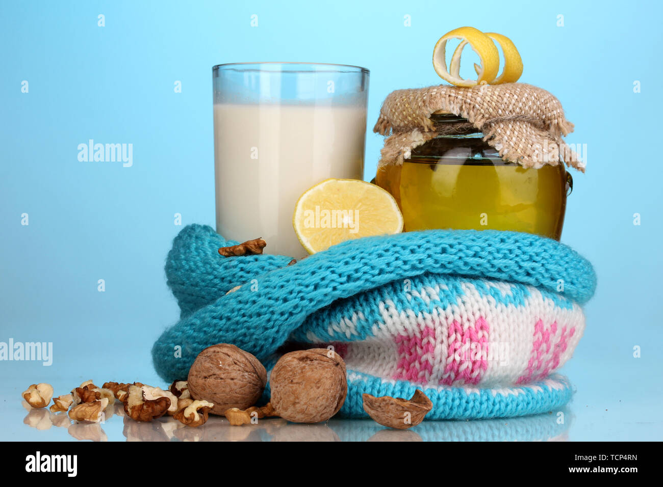 Healthy ingredients for strengthening immunity on blue background Stock Photo