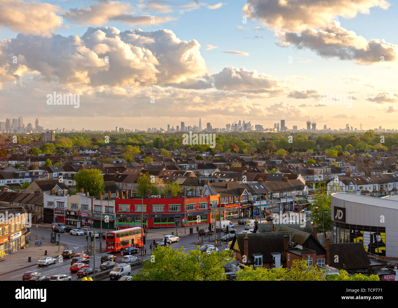 From the small town of Ilford overlooking the British capital London metropolitan area. Stock Photo
