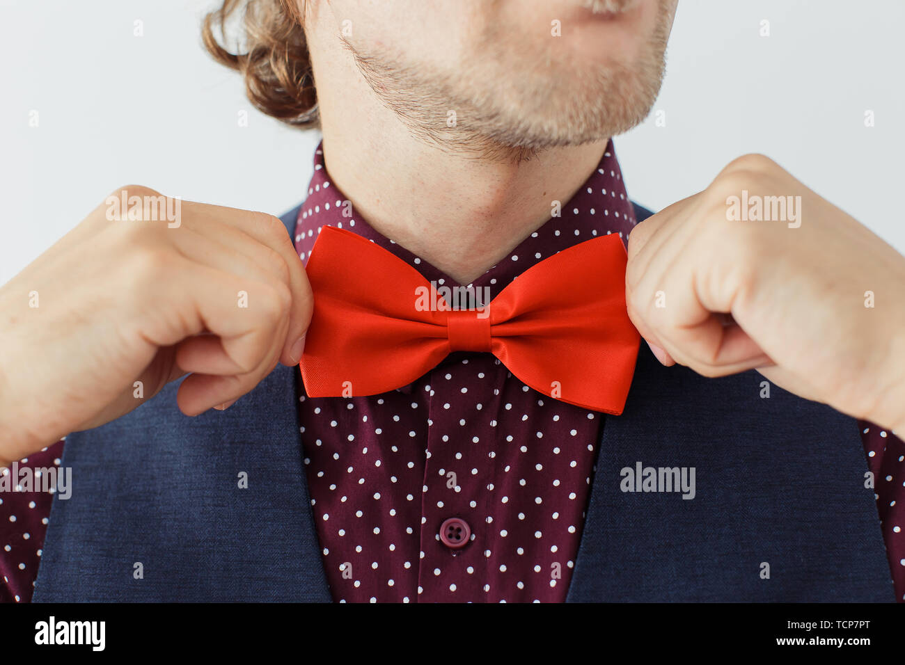 Man with beard wearing bowtie, hipster style Stock Photo