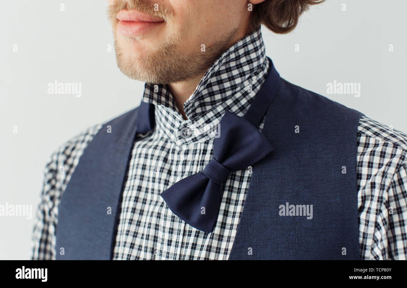Man with beard wearing bowtie, hipster style Stock Photo