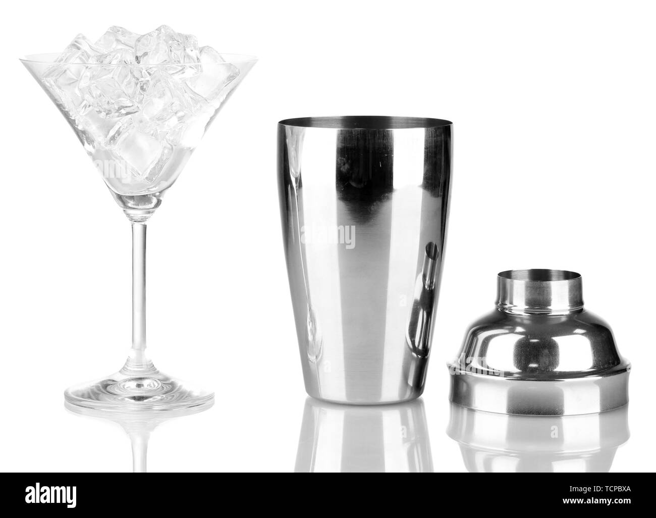 Cocktail shaker and cocktail glass isolated on white Stock Photo Alamy