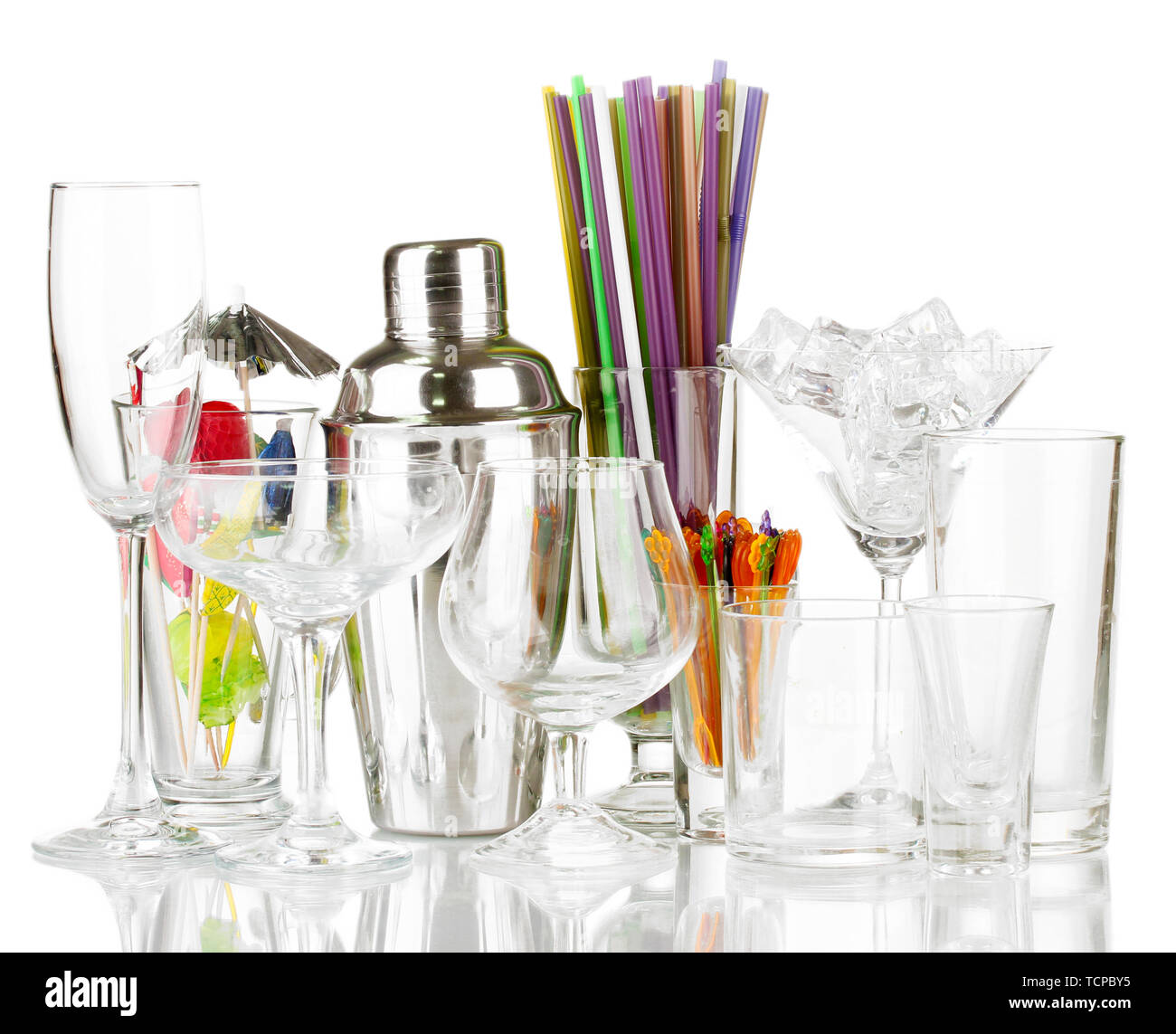 Cocktail shaker and glasses isolated on white Stock Photo Alamy