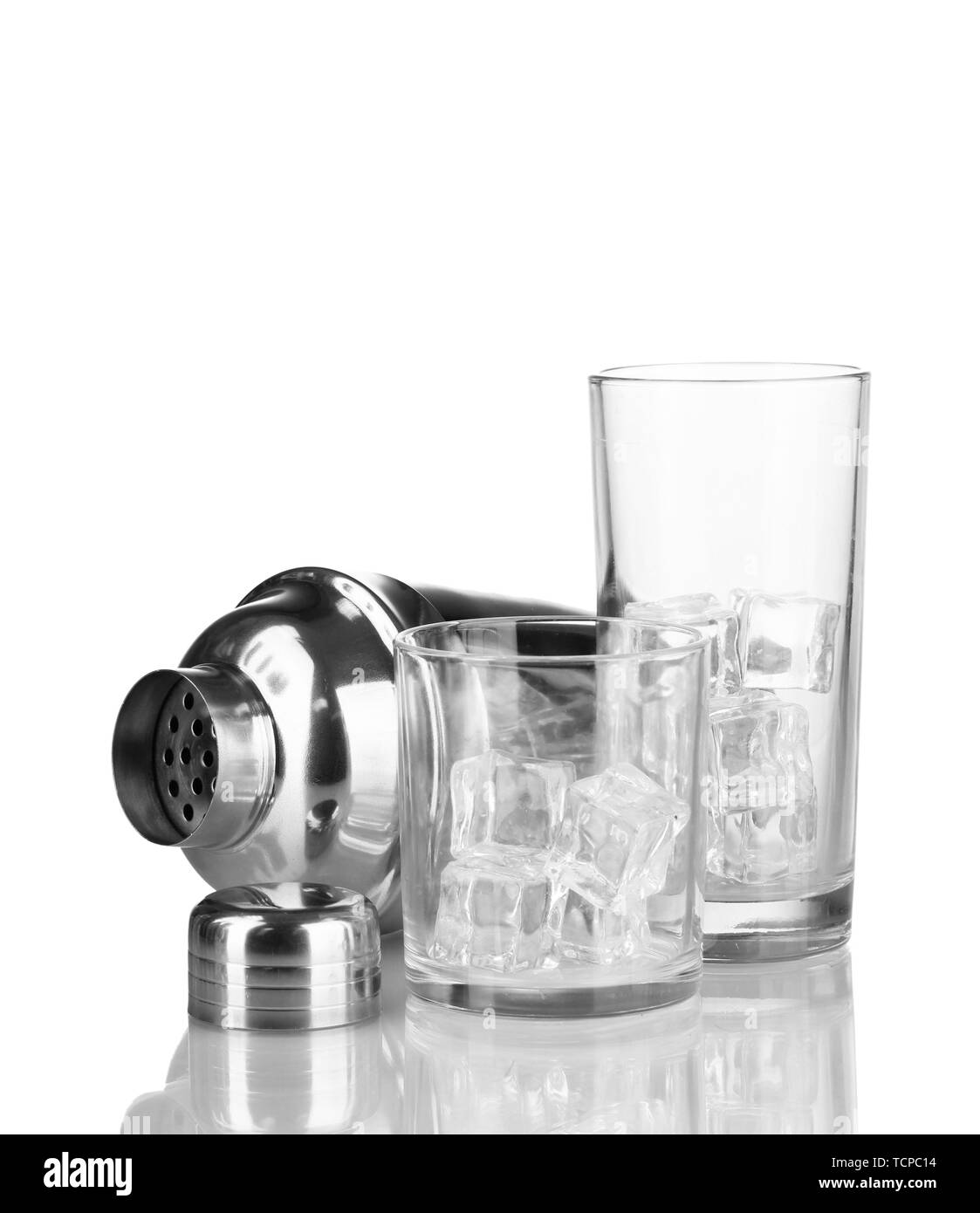 Cocktail shaker and glasses isolated on white Stock Photo Alamy