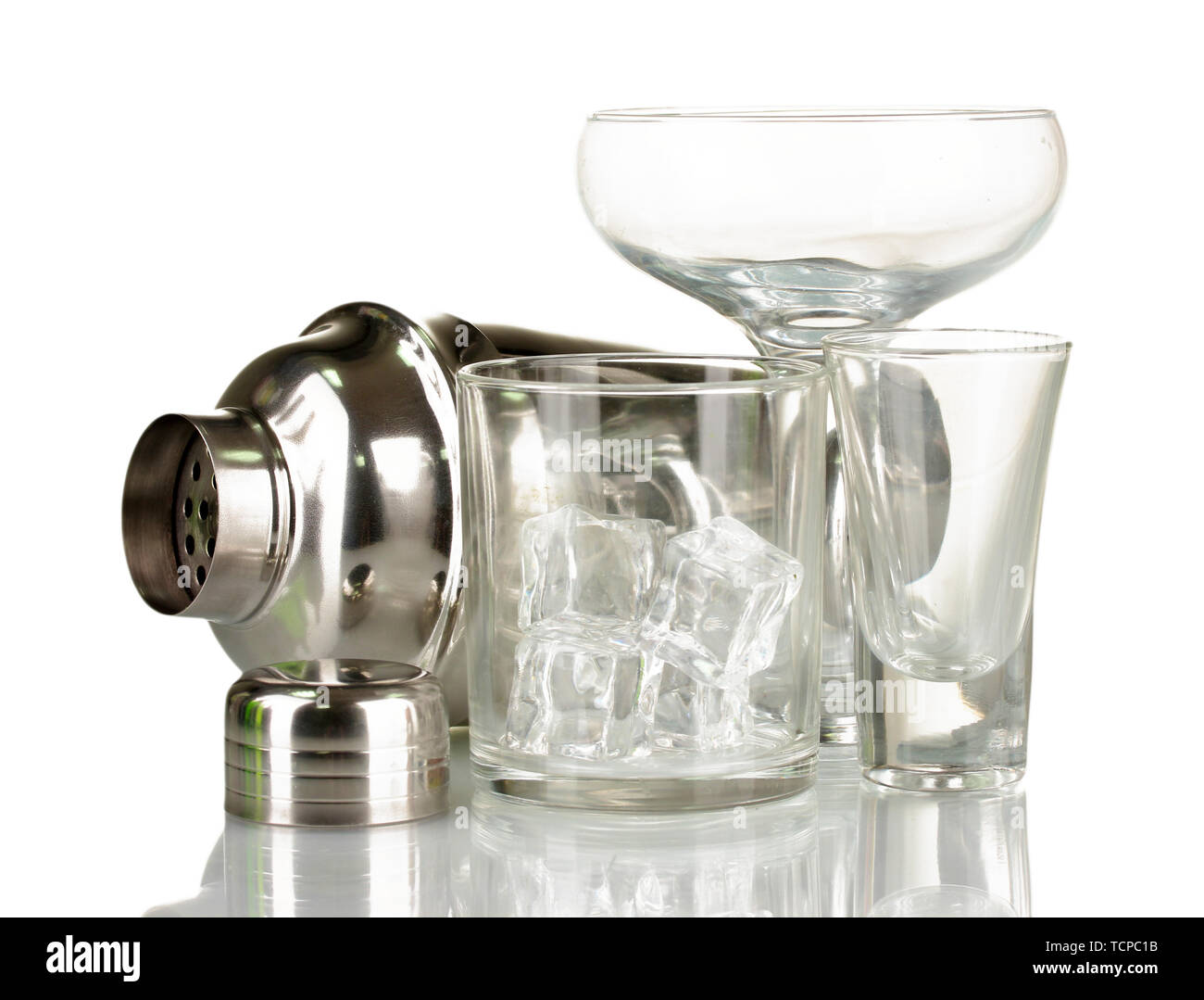 Cocktail shaker and glasses isolated on white Stock Photo Alamy