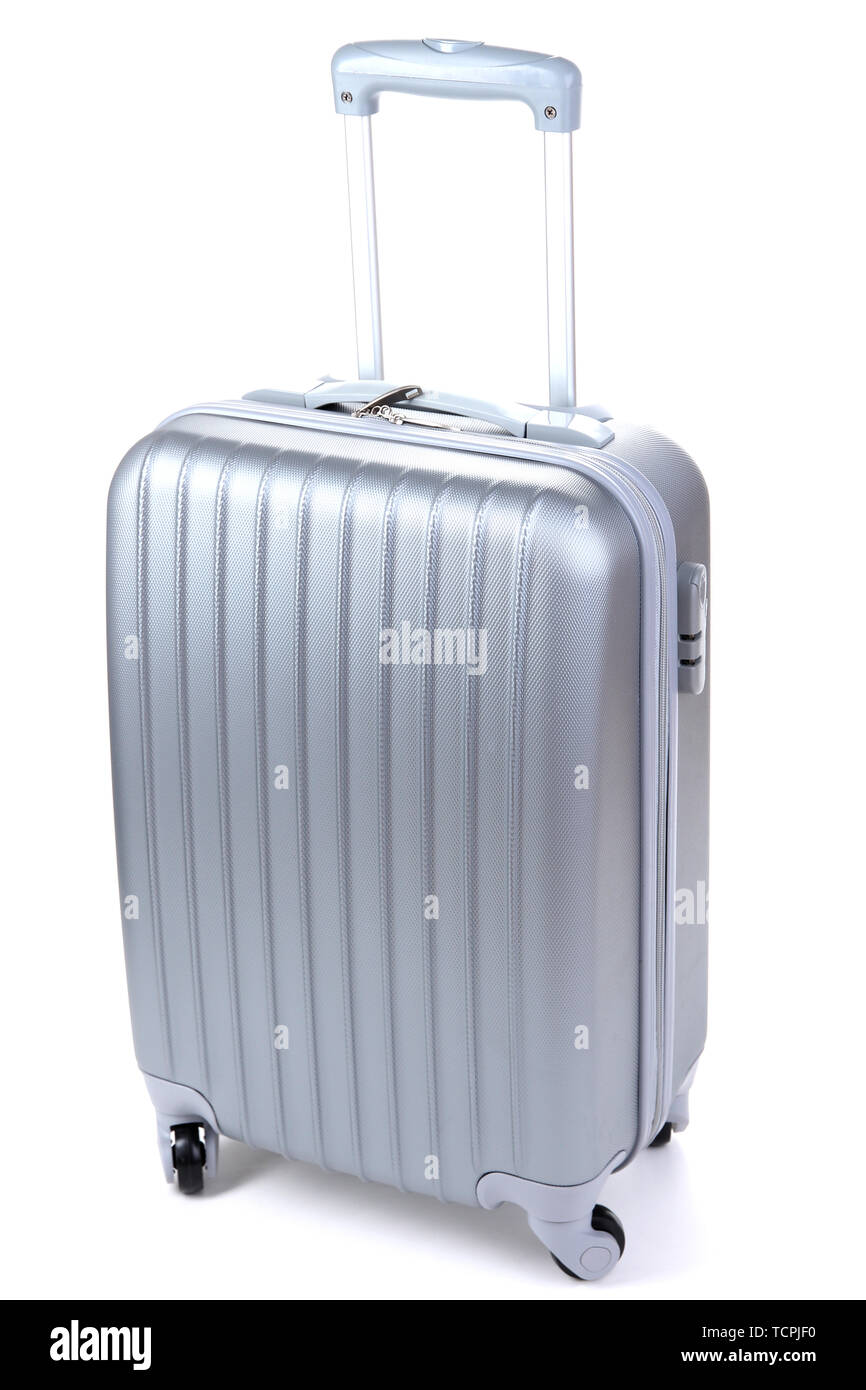 Silver suitcase isolated on white Stock Photo Alamy