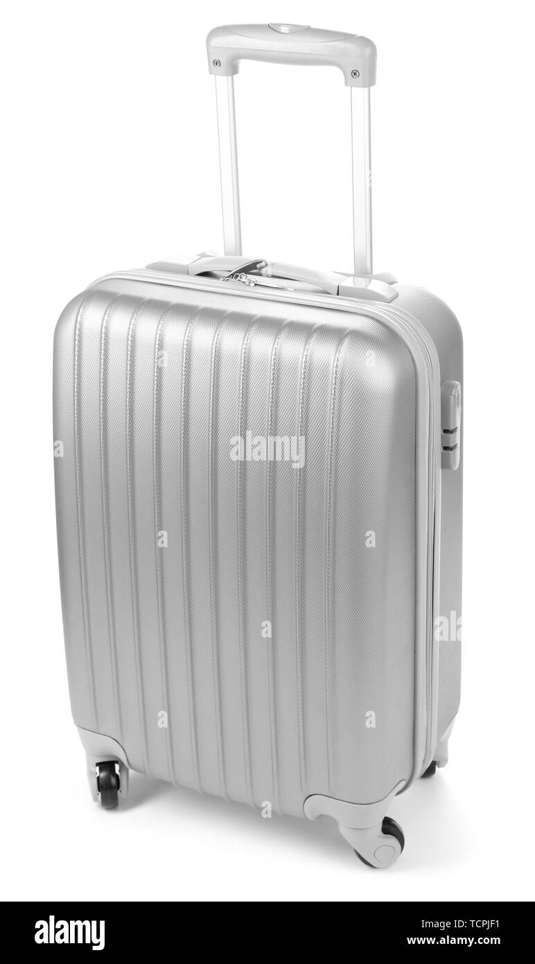 Silver suitcase isolated on white Stock Photo Alamy