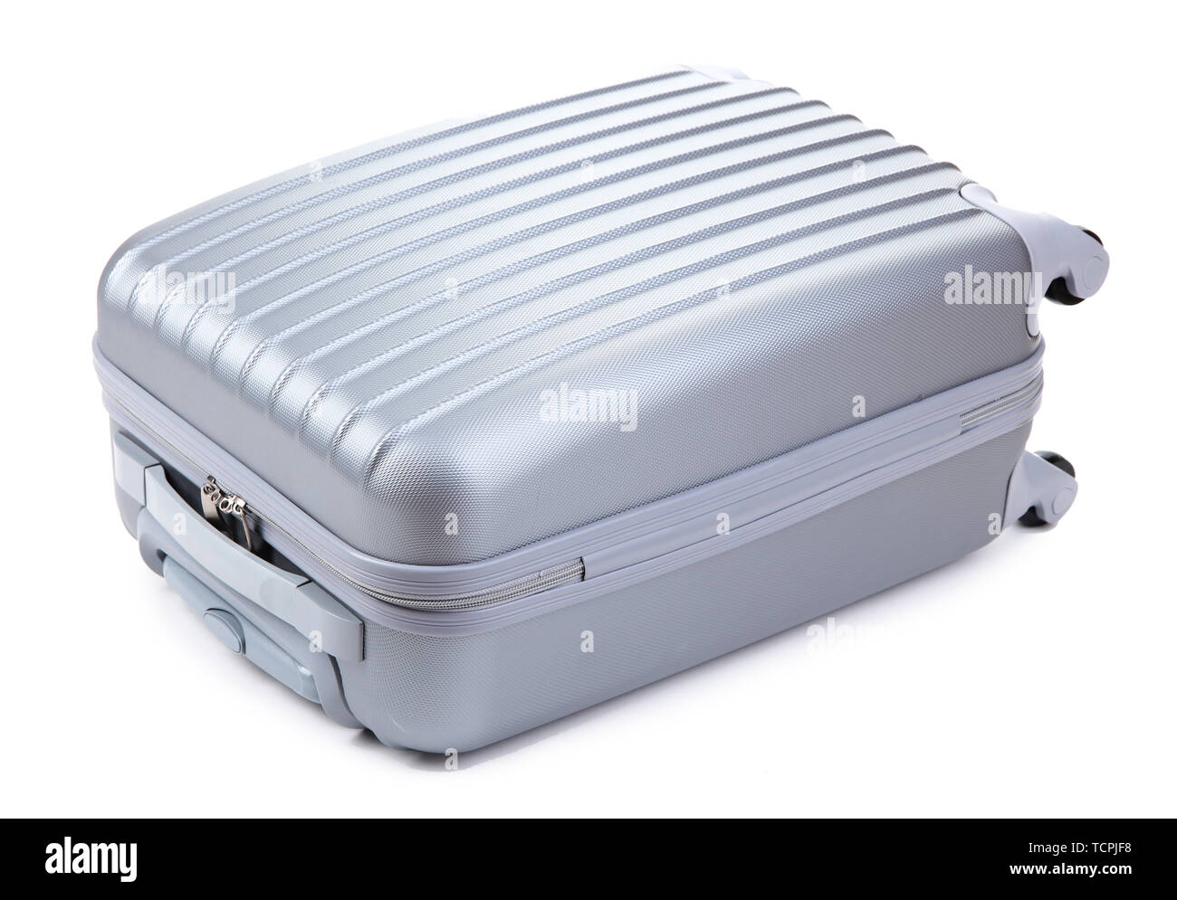 Silver suitcase isolated on white Stock Photo Alamy