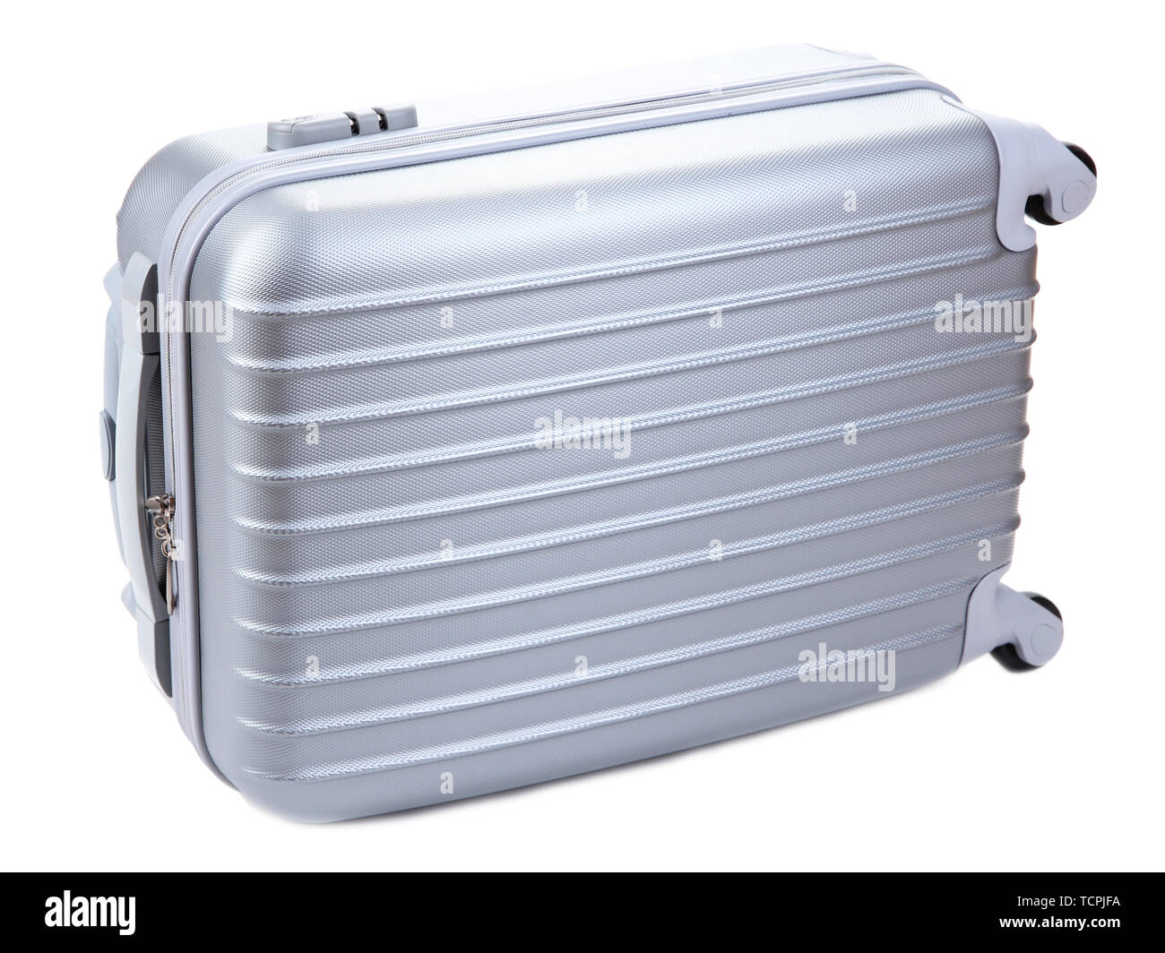 Silver suitcase isolated on white Stock Photo Alamy
