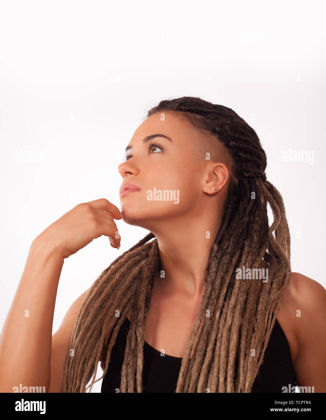 Portrait Of A European Girl With African Braids And Shaved Temples