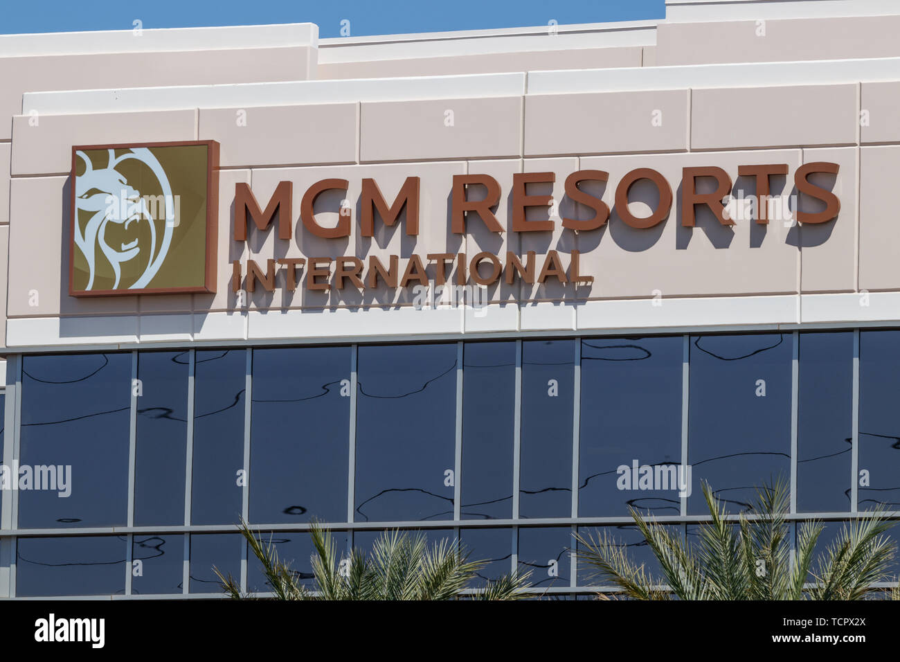 MGM Resorts International office. MGM Resorts International is a global hospitality and entertainment company. Stock Photo