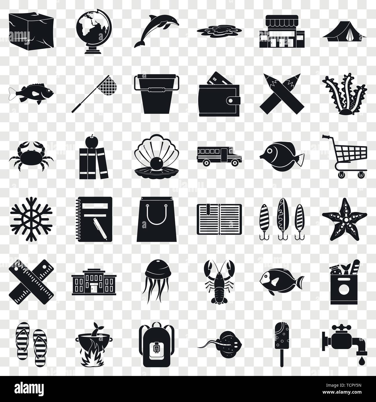 Fishing icons set, simle style Stock Vector