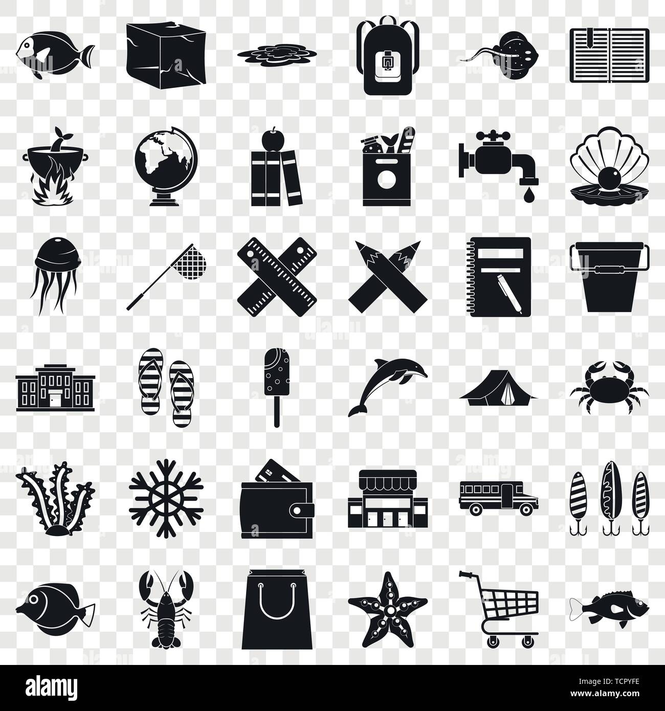 Fish icons set, simle style Stock Vector