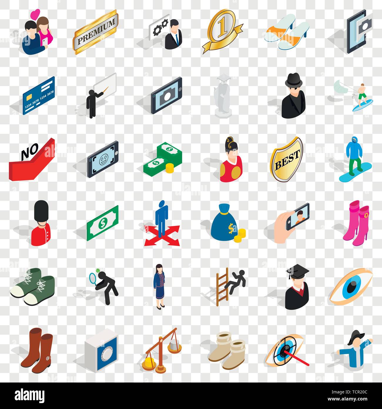 Selfie icons set, isometric style Stock Vector