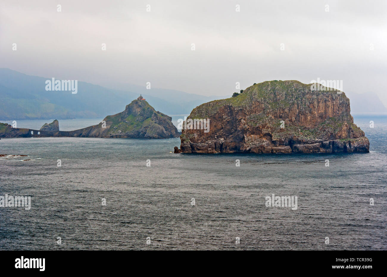 The islets Aketze, right, and San Juan de Gaztelugatxe, filming