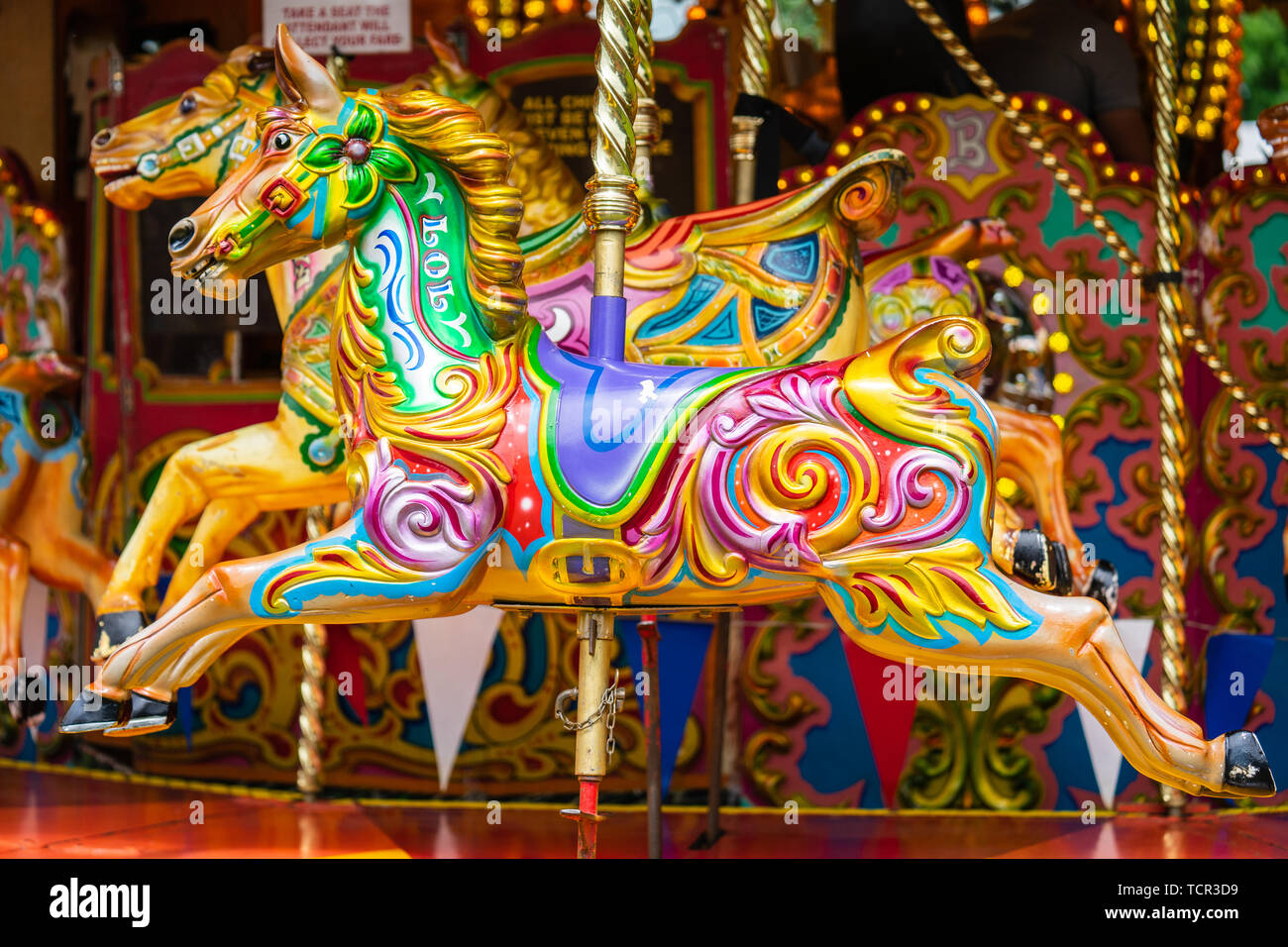 Bedford, Bedfordshire, UK June 2 2019. A carousel , roundabout , or