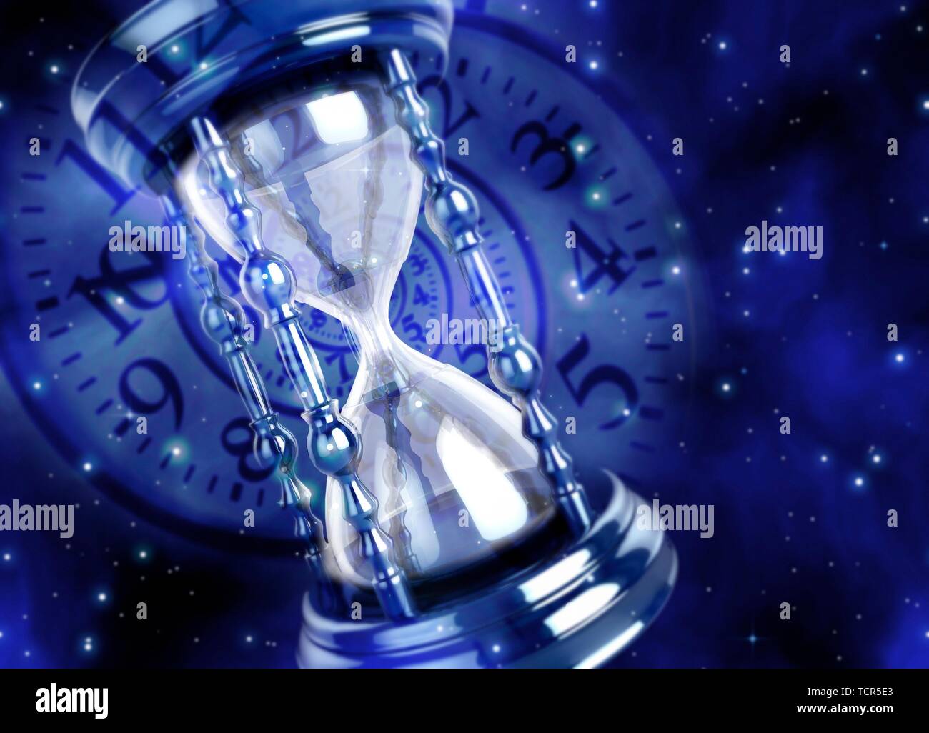 Egg timer and clock, illustration Stock Photo