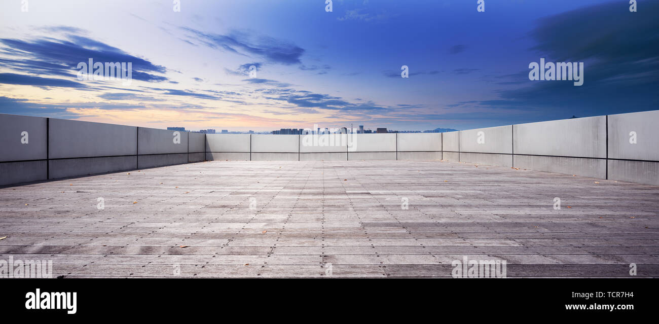 Empty brick floor in cloudsky Stock Photo