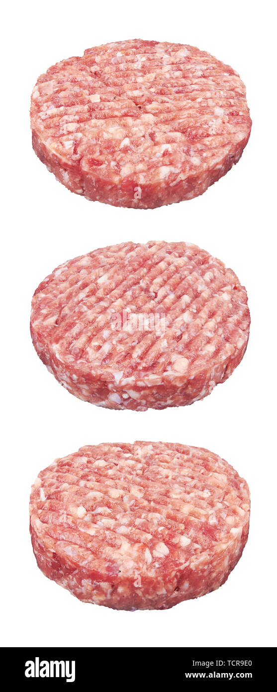 Raw meat patty, isolated on white Stock Photo Alamy