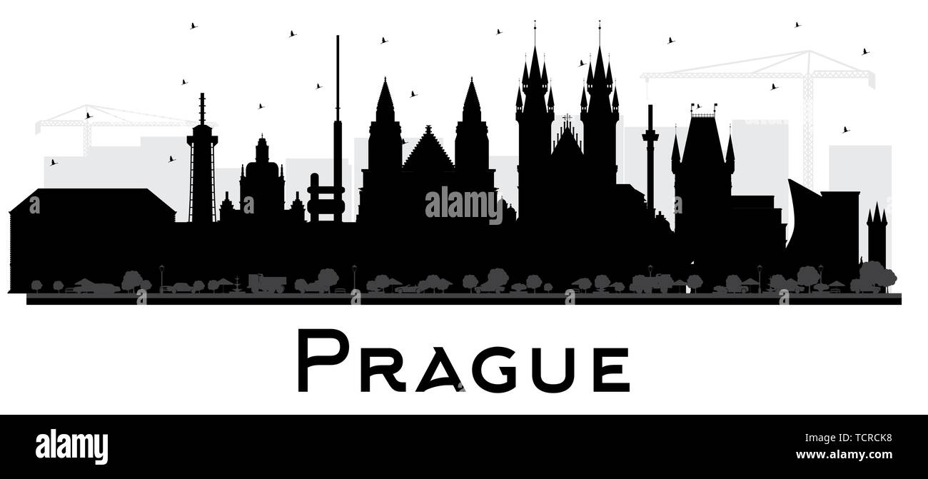 Prague Czech Republic City Skyline Silhouette with Black Buildings Isolated on White. Vector Illustration. Stock Vector