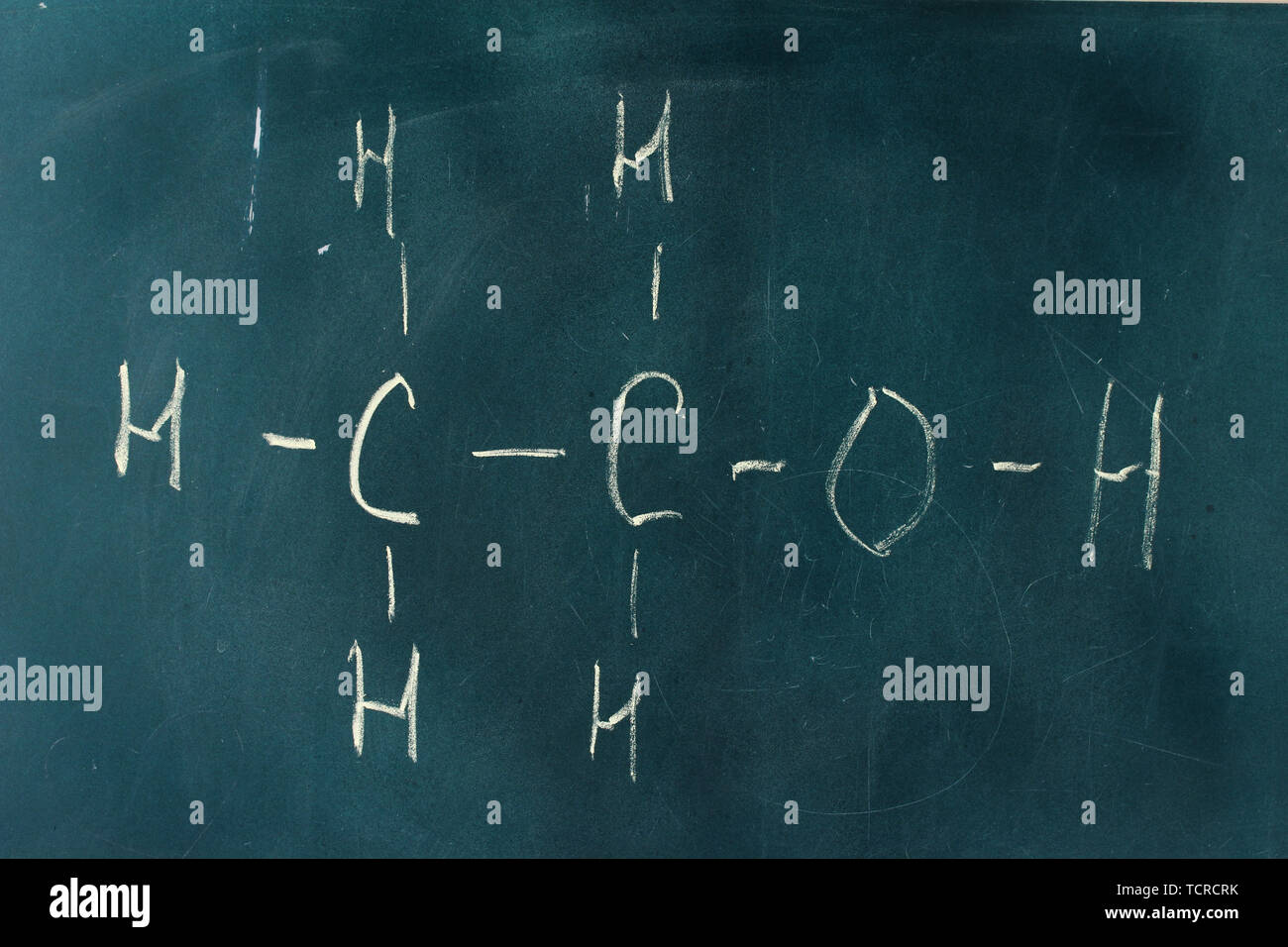 Chemical structure formula written on blackboard with chalk Stock Photo
