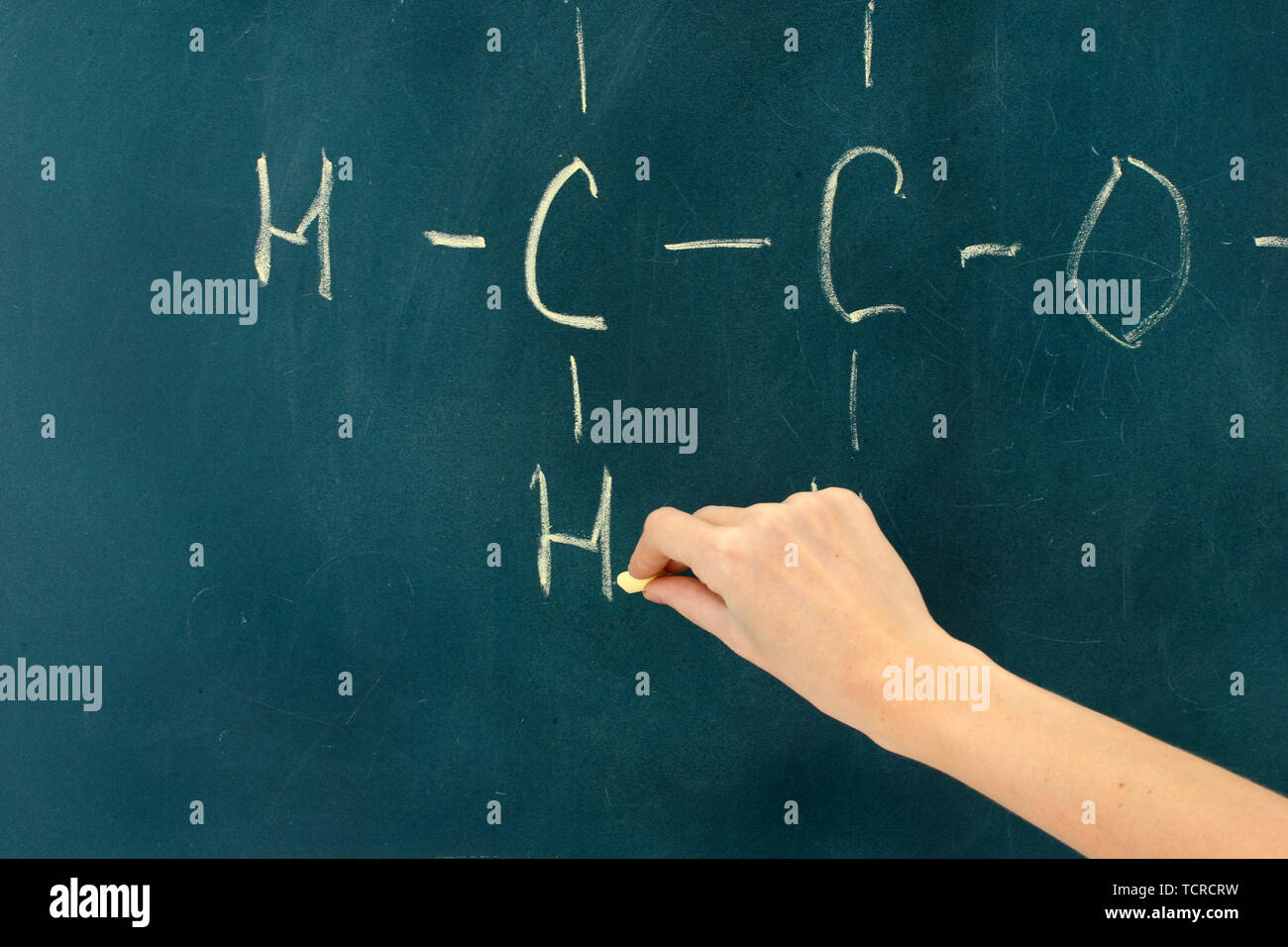 Chemical structure formula written on blackboard with chalk Stock Photo