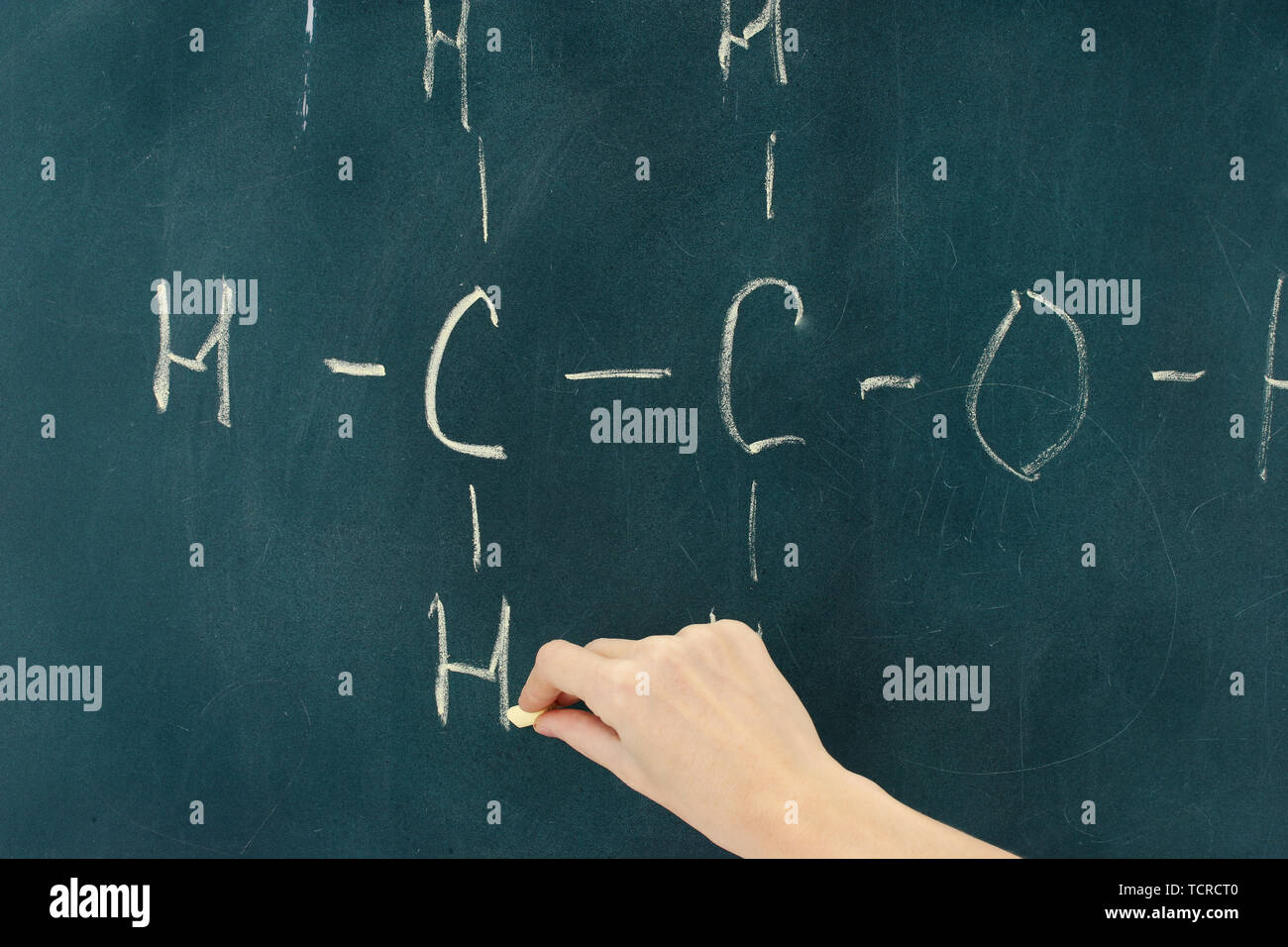 Chemical structure formula written on blackboard with chalk Stock Photo