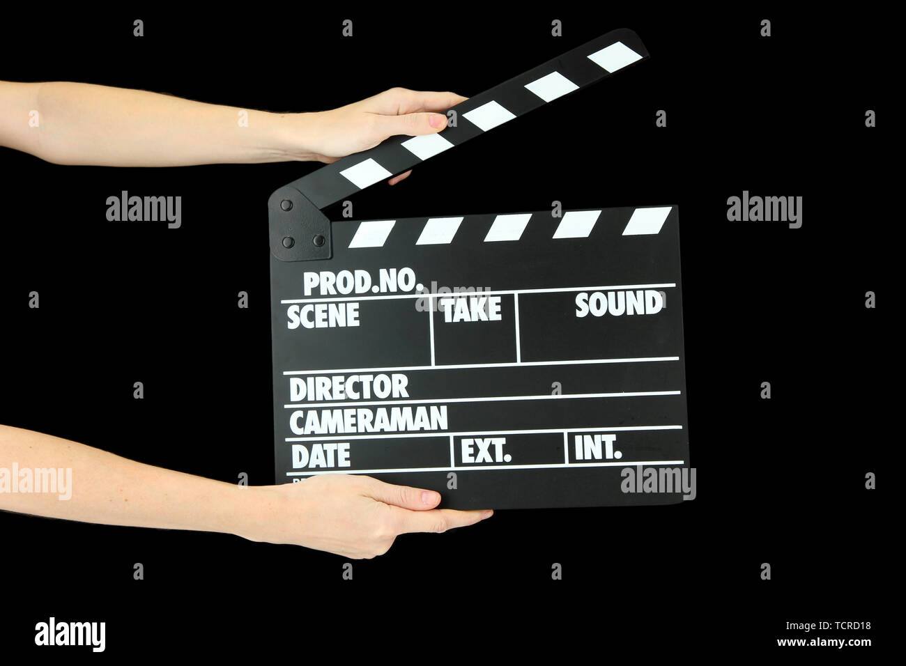 Clapper Board Example Movie production clapper board isolated on black Stock Photo - Alamy