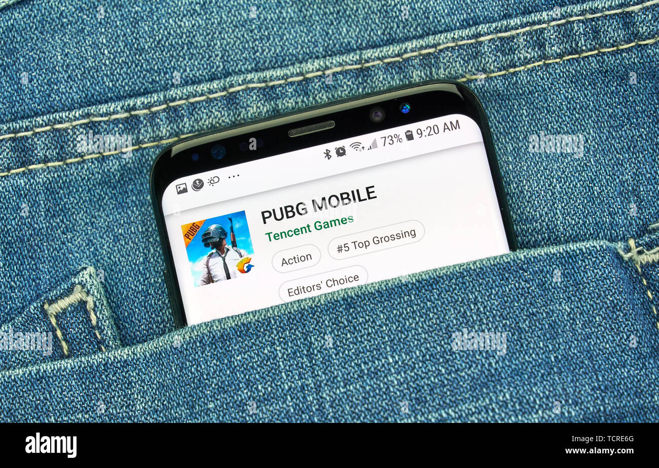 MONTREAL, CANADA - December 23, 2018: PUBG mobile android on Samsung s8 screen. PlayerUnknown's Battleground Mobile is the mobile version of the popul Stock Photo