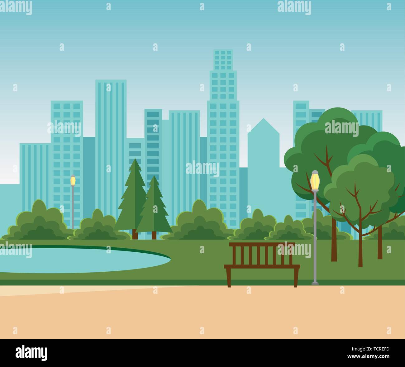 park with lake and trees with building cityscape Stock Vector Image &amp; Art - Alamy
