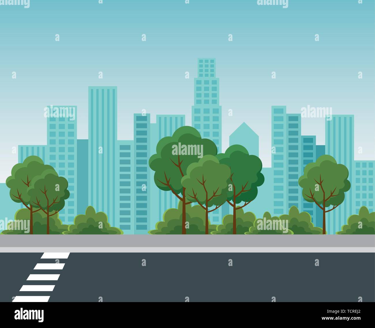 park with trees and bushes plants with building cityscape Stock Vector ...