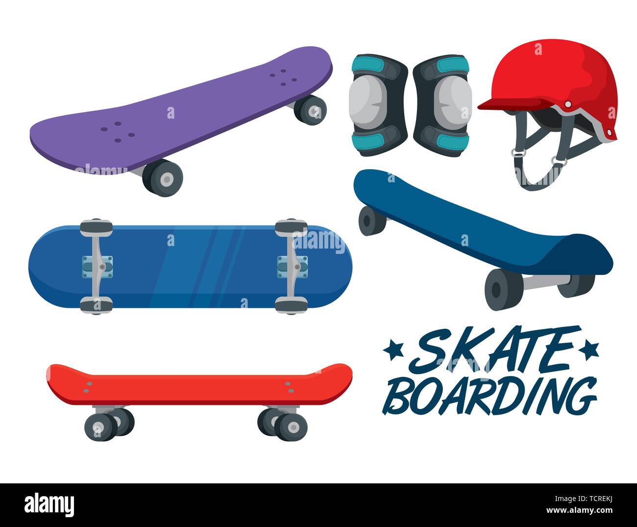 set of skateboard with helmet and knee pad Stock Vector Image & Art Alamy
