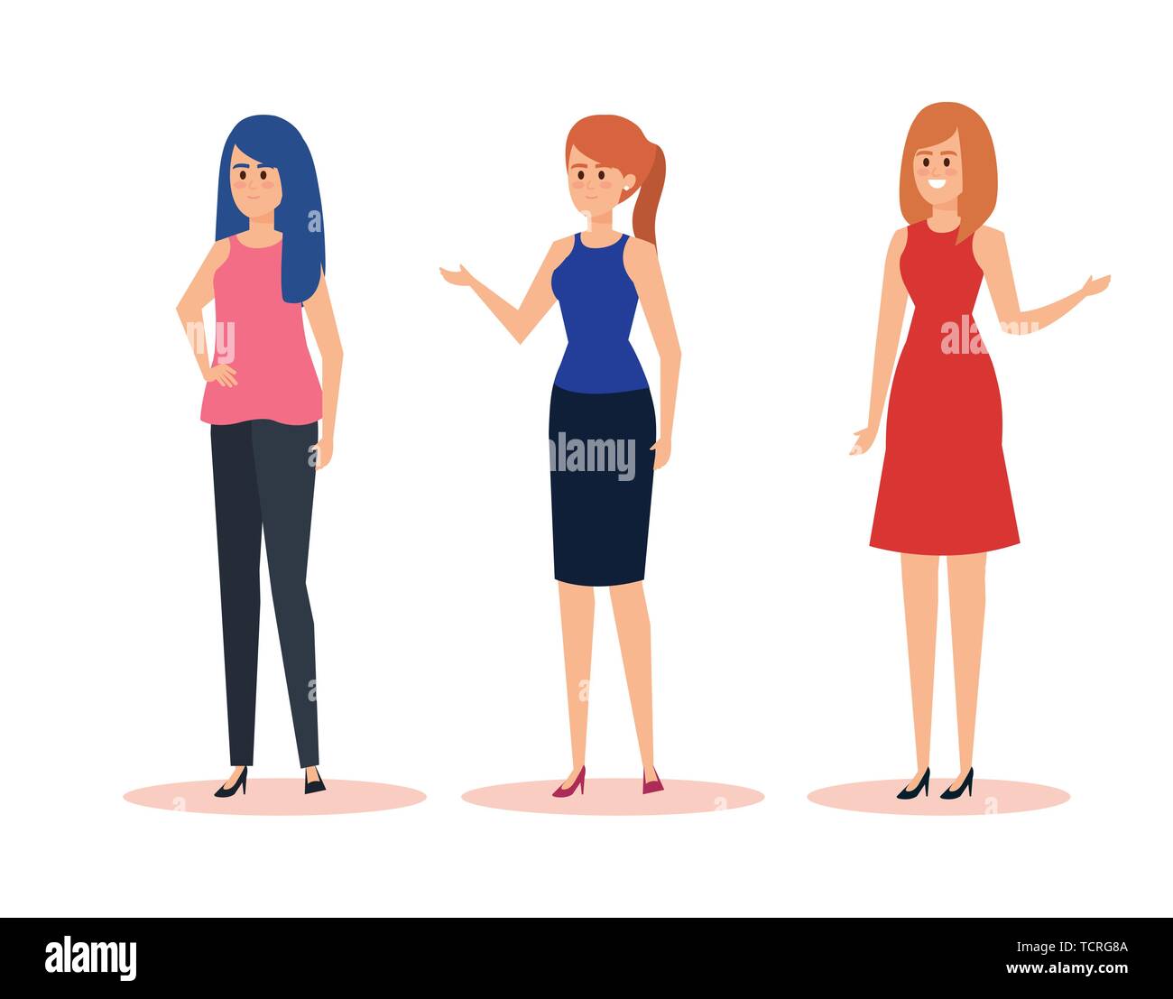 set of women with hairstyle and elegant clothes Stock Vector Image ...