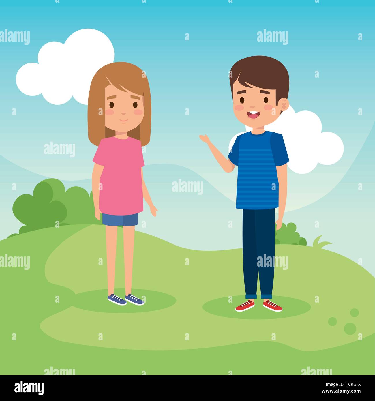 pretty girl and boy children with hairstyle Stock Vector Image & Art ...